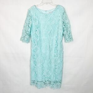 Sandra Darren Crochet Elbow Sleeve Midi Shift Dress Size 12